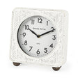 Karl Rustic White Iron Rounded Square Table Clock by Mercana at Eve Furniture
