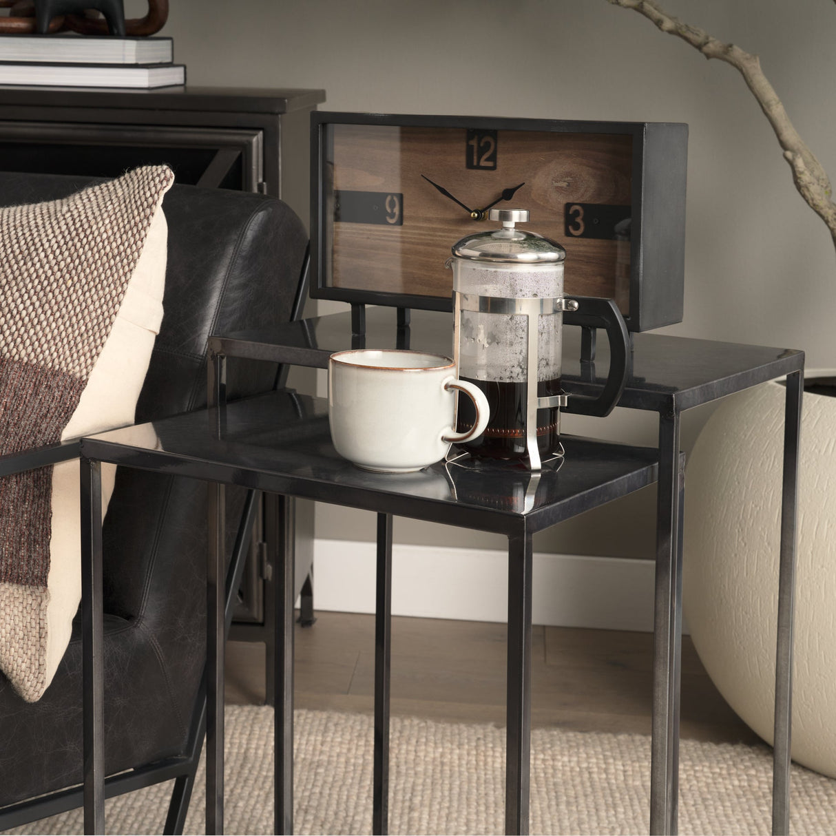 Kasey (Set of 2) 17.7L x 12.6W x 24.4H Galvanized Metal Nesting Accent Tables by Mercana at Eve Furniture