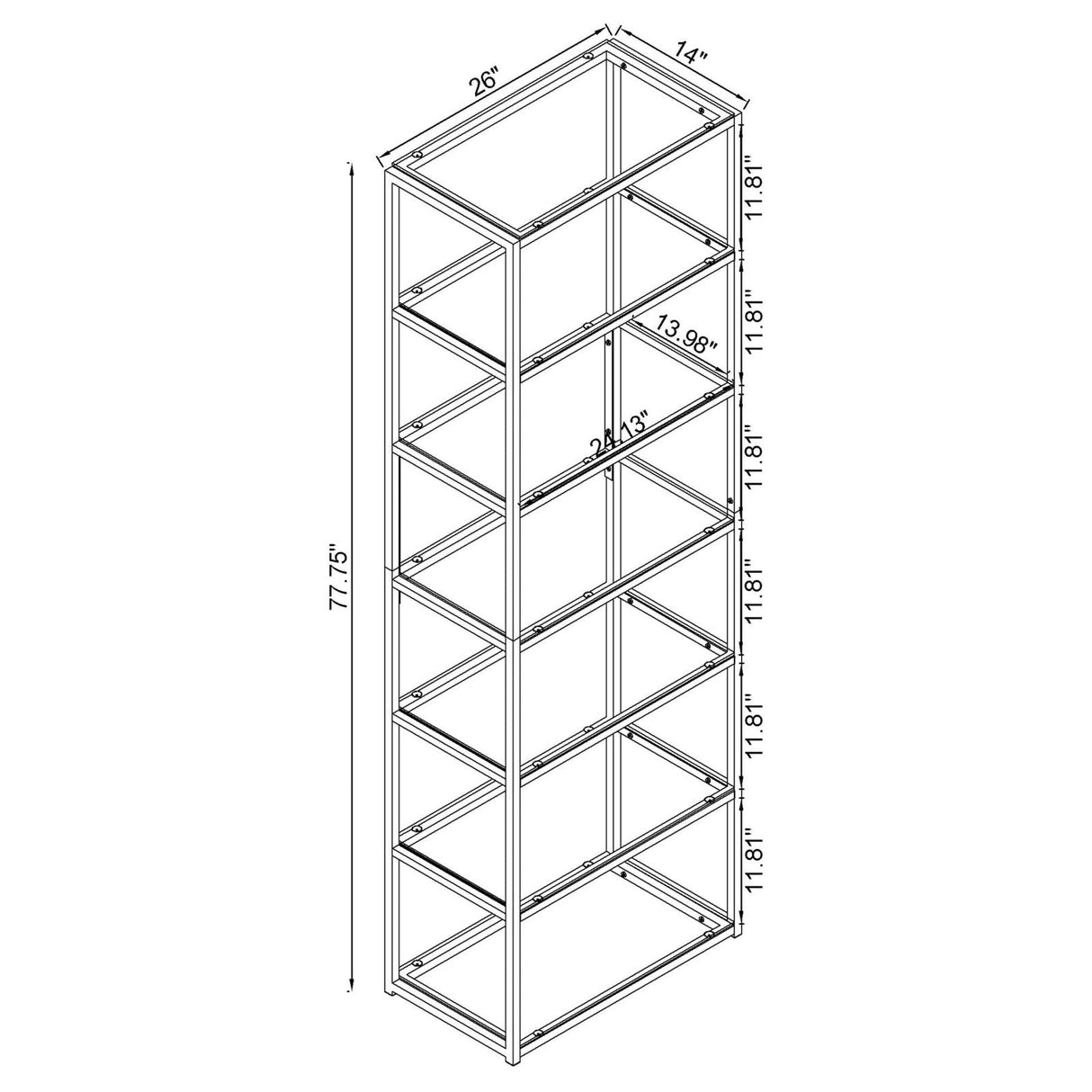 Kate Black Nickel 6-Shelf Bookcase