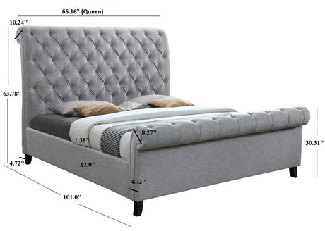 Kate Gray Queen Upholstered Sleigh Platform Bed by Crown Mark at Eve Furniture