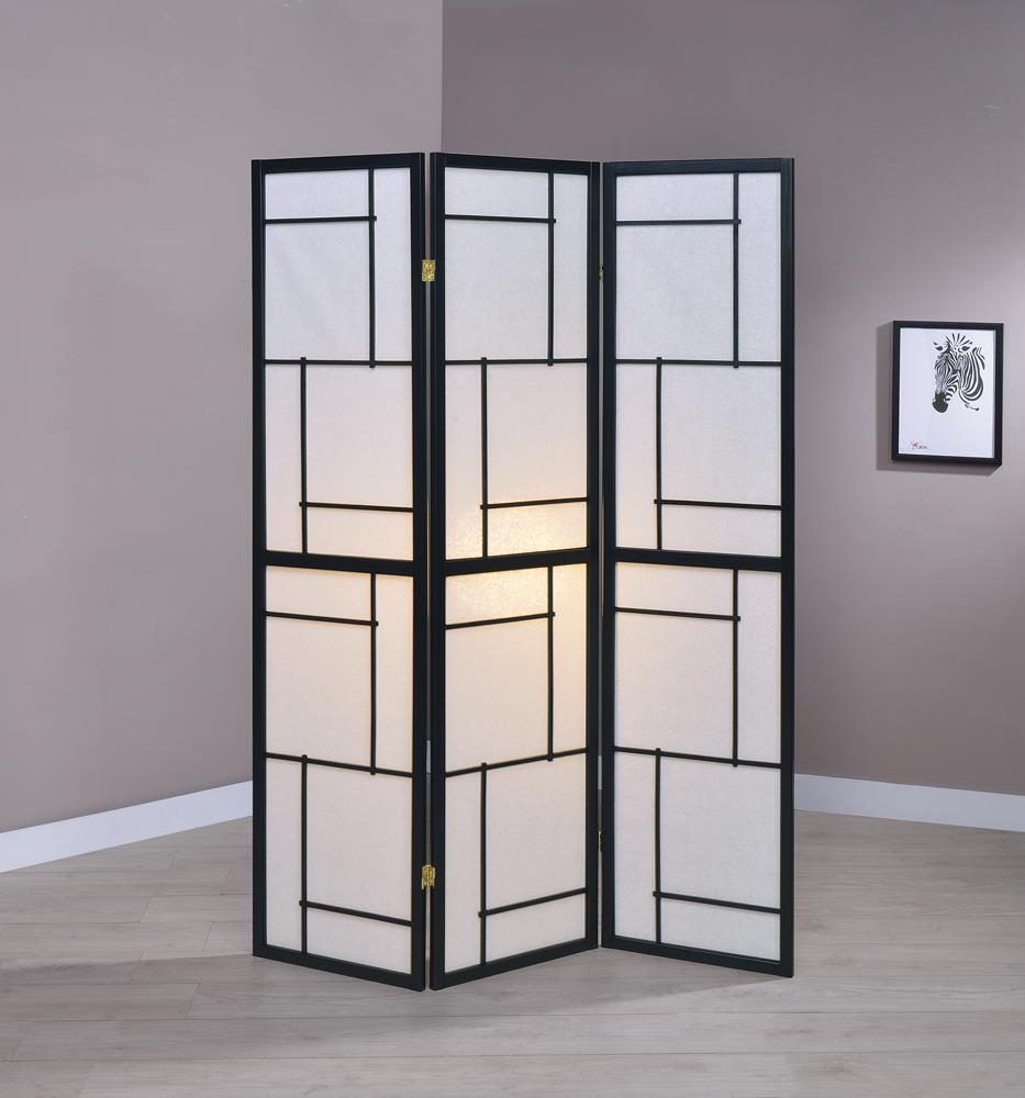 Katerina 3-Panel Folding Floor Screen Black/White