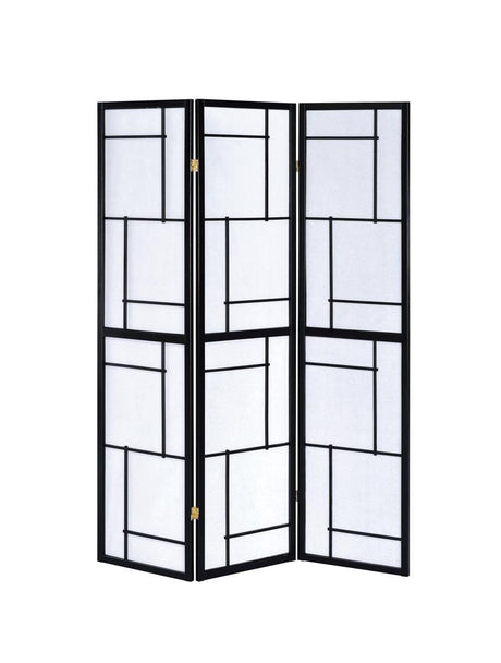 Katerina Black/White 3-Panel Folding Floor Screen by Coaster at Eve Furniture