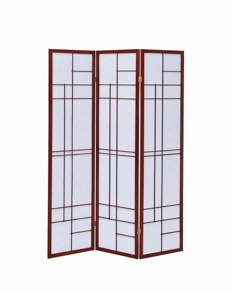 Katerina White/Cherry 3-Panel Folding Floor Screen by Coaster at Eve Furniture