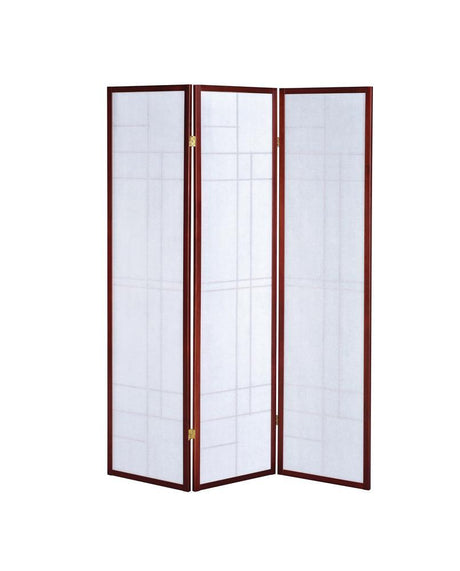 Katerina White/Cherry 3-Panel Folding Floor Screen by Coaster at Eve Furniture