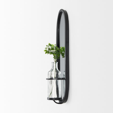 Katherine Wall Mounted Mirror w Glass Bottle for Botanicals or Floral by Mercana at Eve Furniture