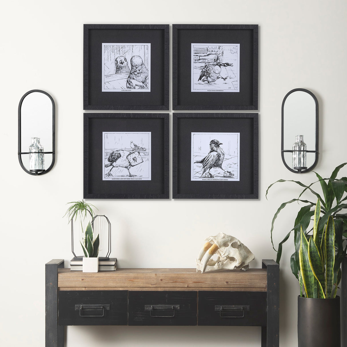 Katherine Wall Mounted Mirror w Glass Bottle for Botanicals or Floral by Mercana at Eve Furniture