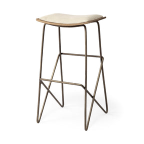 Katniss 30" Total Height Cream Fabric Seat Gold Metal Frame Bar Stool by Mercana at Eve Furniture