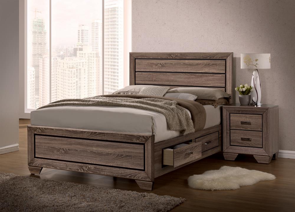 Kauffman Washed Taupe Storage Platform Bedroom Set