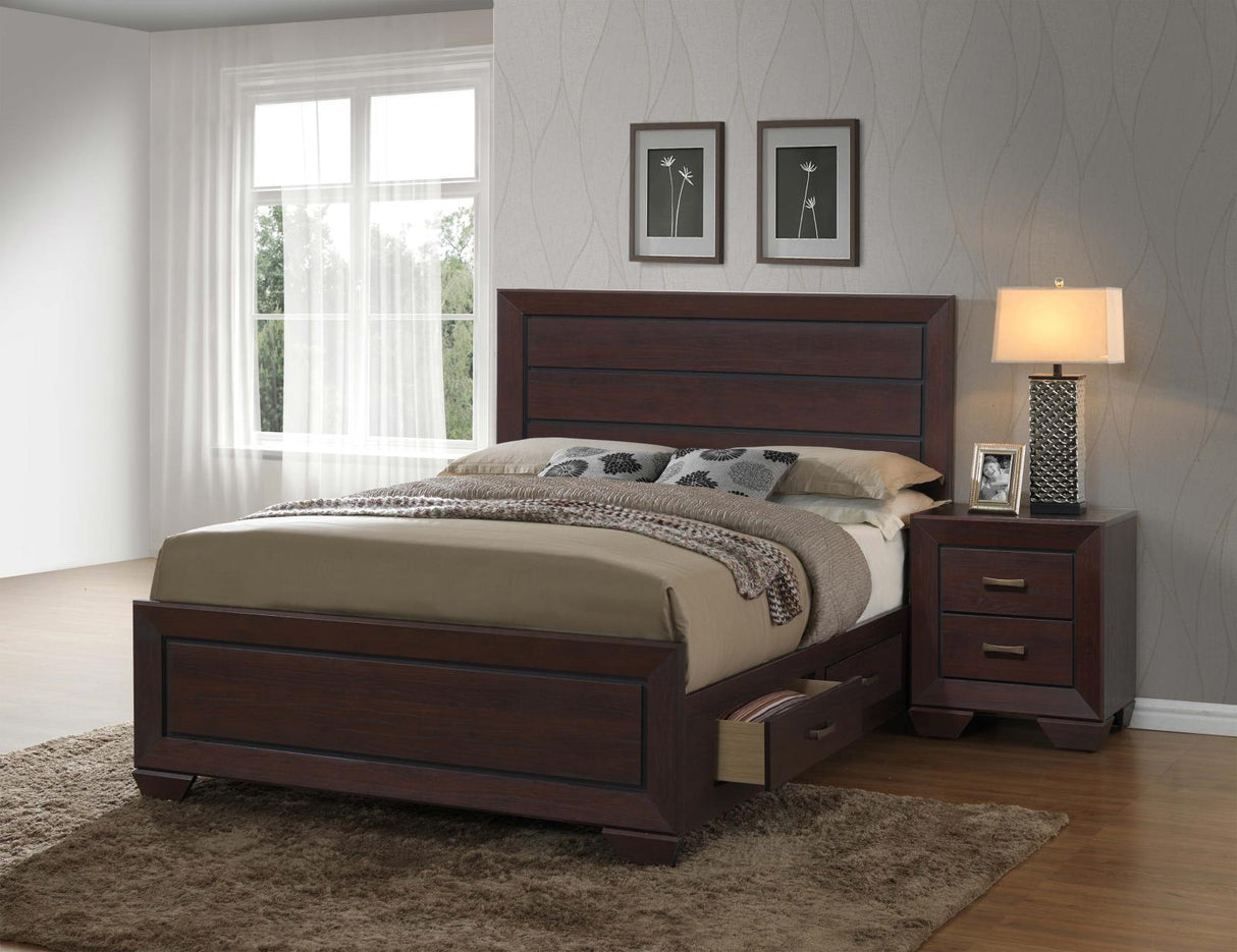 Kauffman 4-Piece Storage California King Bedroom Set with High Straight Headboard