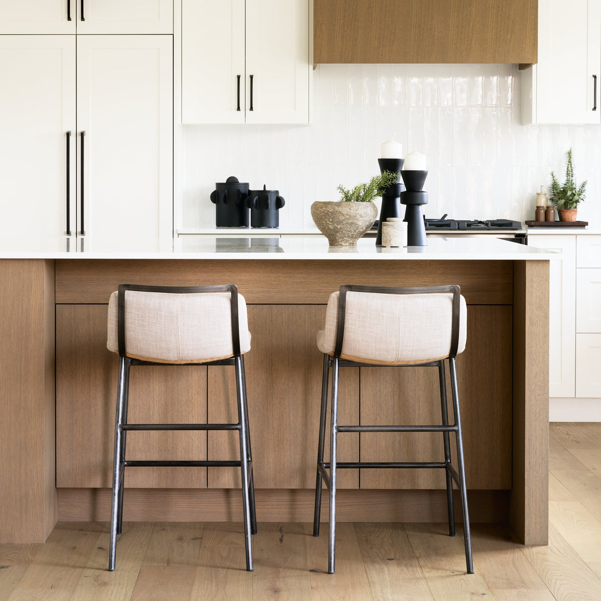 Kavalan 33.5" Total Height Beige Upholstered Seat Gray Metal Frame Counter Stool by Mercana at Eve Furniture