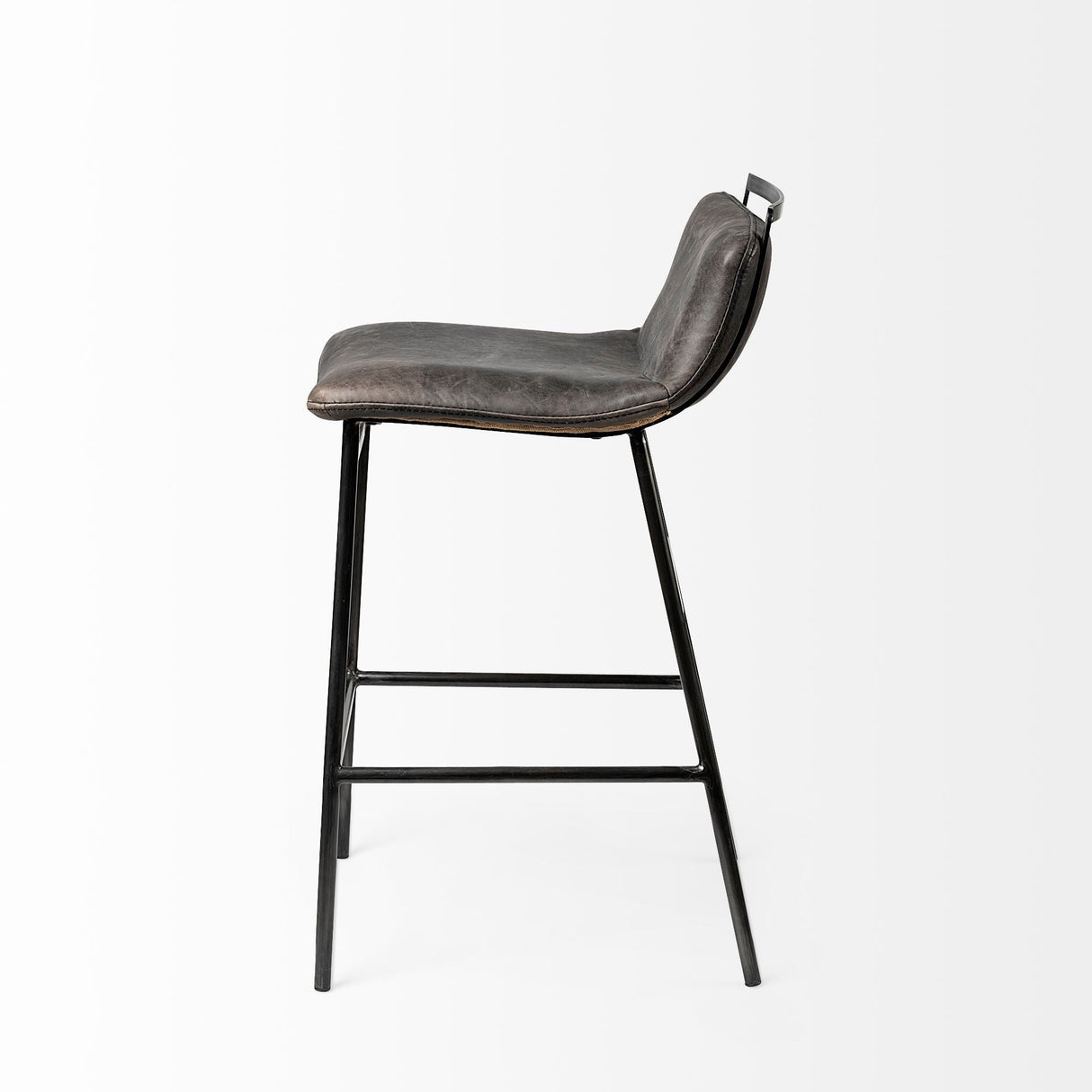 Kavalan 33.5" Total Height Ebony Leather Seat Black Metal Frame Counter Stool by Mercana at Eve Furniture
