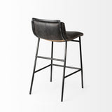 Kavalan 33.5" Total Height Ebony Leather Seat Black Metal Frame Counter Stool by Mercana at Eve Furniture
