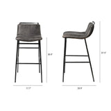 Kavalan 37.5" Total Height Ebony Leather Seat Black Metal Frame Bar Stool by Mercana at Eve Furniture
