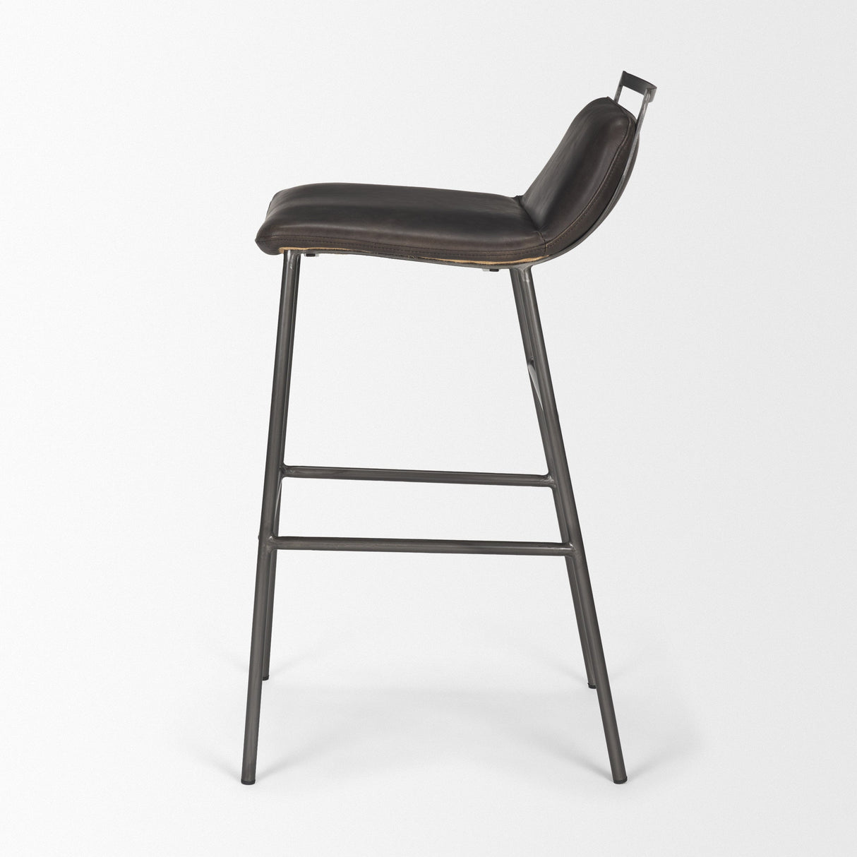 Kavalan 37.5" Total Height Ebony Leather Seat Black Metal Frame Bar Stool by Mercana at Eve Furniture