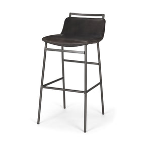 Kavalan 37.5" Total Height Ebony Leather Seat Black Metal Frame Bar Stool by Mercana at Eve Furniture