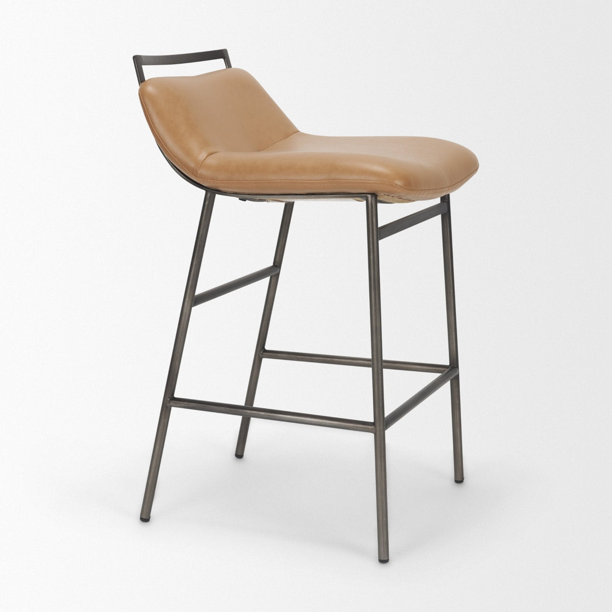 Kavalan Backless 33.5in Seat Counter Stool | Tan Leather w/ Gunmetal by Mercana at Eve Furniture