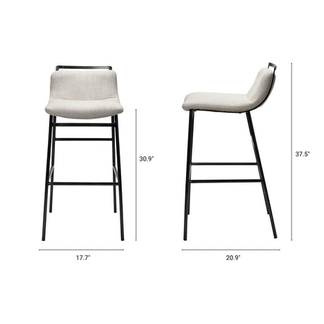 Kavalan Beige Upholstered Seat Gray Metal Frame Bar Stool by Mercana at Eve Furniture