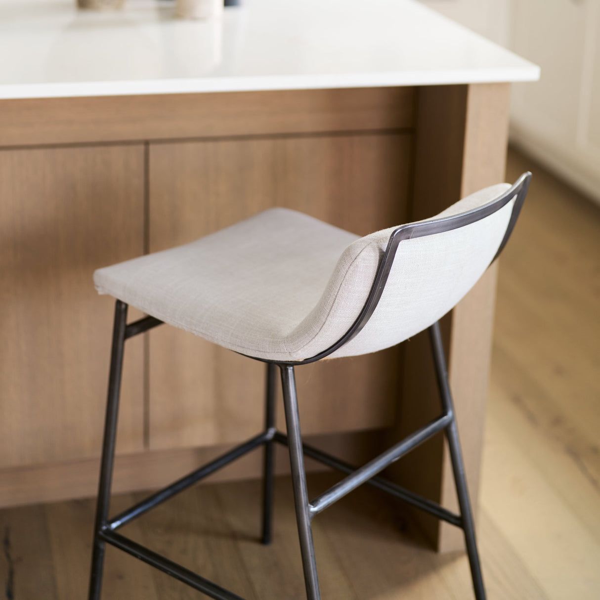 Kavalan Beige Upholstered Seat Gray Metal Frame Counter Stool by Mercana at Eve Furniture