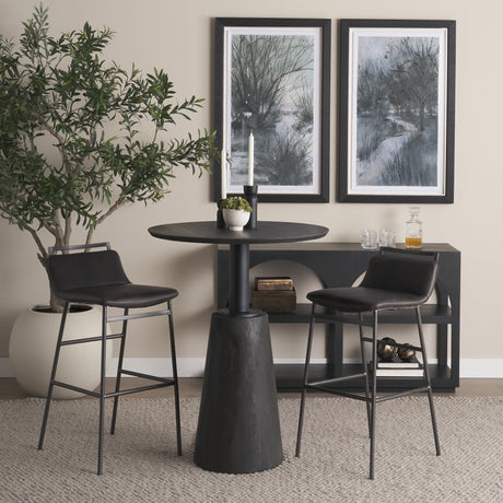 Kavalan Ebony Leather Seat Black Metal Frame Bar Stool by Mercana at Eve Furniture
