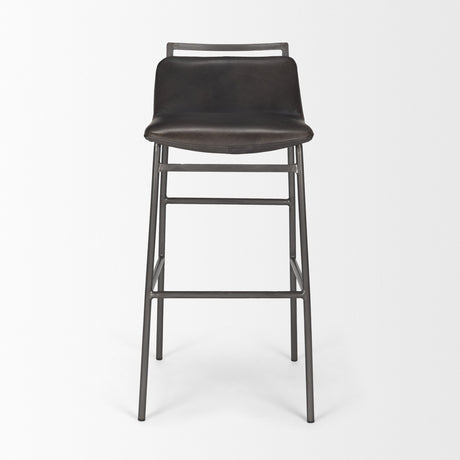 Kavalan Ebony Leather Seat Black Metal Frame Bar Stool by Mercana at Eve Furniture