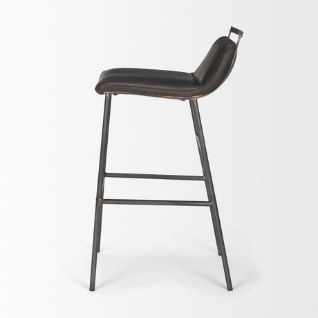 Kavalan Ebony Leather Seat Black Metal Frame Bar Stool by Mercana at Eve Furniture