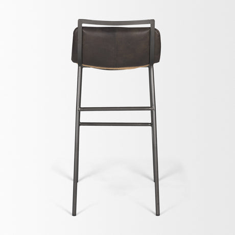 Kavalan Ebony Leather Seat Black Metal Frame Bar Stool by Mercana at Eve Furniture