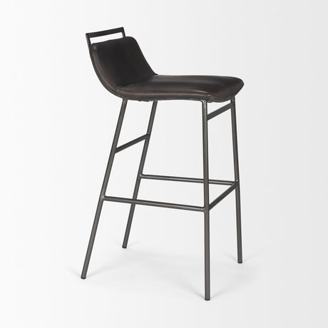 Kavalan Ebony Leather Seat Black Metal Frame Bar Stool by Mercana at Eve Furniture
