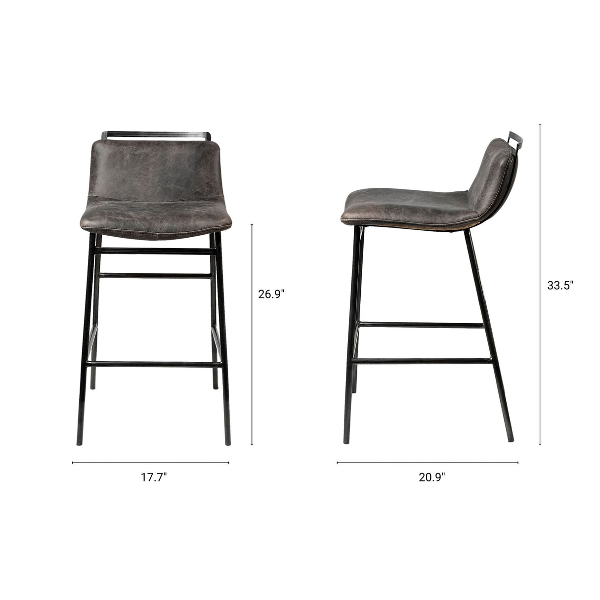 Kavalan Ebony Leather Seat Black Metal Frame Counter Stool by Mercana at Eve Furniture