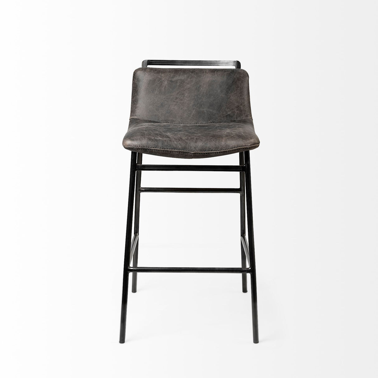 Kavalan Ebony Leather Seat Black Metal Frame Counter Stool by Mercana at Eve Furniture