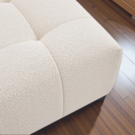 Kaynes Chic Tufted Ivory Boucle Ottoman by Ashcroft Furniture at Eve Furniture
