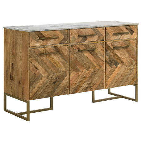 Keaton Natural/Antique Gold 3-Door Accent Cabinet with Marble Top by Coaster at Eve Furniture