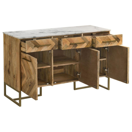 Keaton Natural/Antique Gold 3-Door Accent Cabinet with Marble Top by Coaster at Eve Furniture