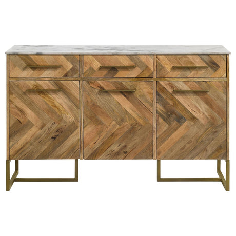 Keaton Natural/Antique Gold 3-Door Accent Cabinet with Marble Top by Coaster at Eve Furniture