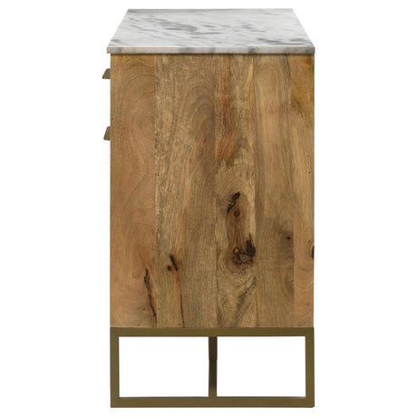Keaton Natural/Antique Gold 3-Door Accent Cabinet with Marble Top by Coaster at Eve Furniture