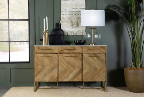 Keaton Natural/Antique Gold 3-Door Accent Cabinet with Marble Top by Coaster at Eve Furniture