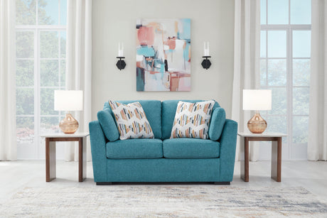 Keerwick Teal Loveseat by Ashley at Eve Furniture