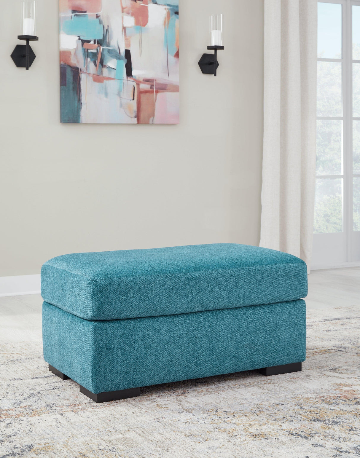 Keerwick Teal Ottoman by Ashley at Eve Furniture