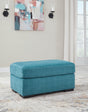 Keerwick Teal Ottoman by Ashley at Eve Furniture