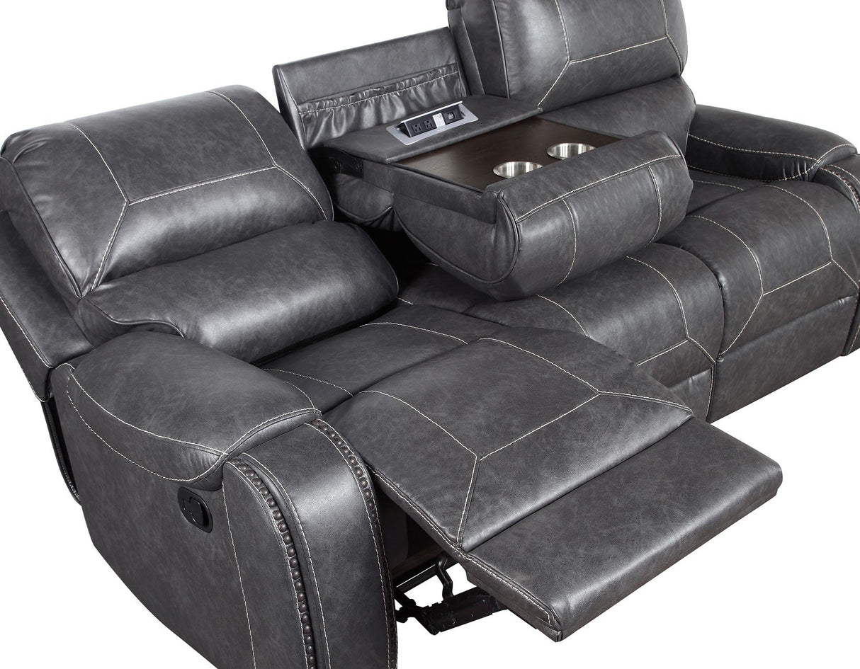 Keily Grey Reclining Sofa with Drop-Down Table by Steve Silver at Eve Furniture