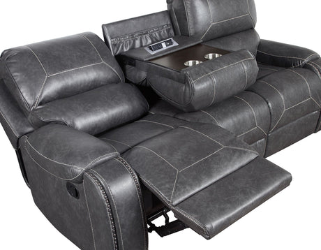 Keily Grey Reclining Sofa with Drop-Down Table by Steve Silver at Eve Furniture