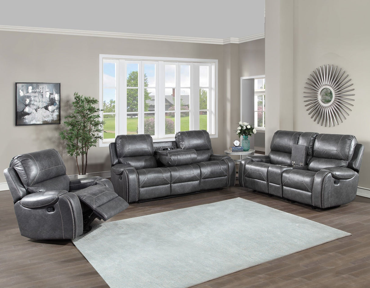 Keily Grey Reclining Sofa with Drop-Down Table by Steve Silver at Eve Furniture