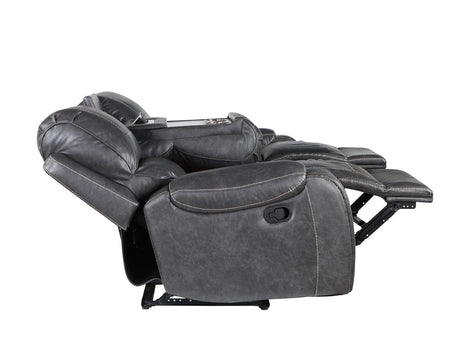 Keily Grey Reclining Sofa with Drop-Down Table by Steve Silver at Eve Furniture