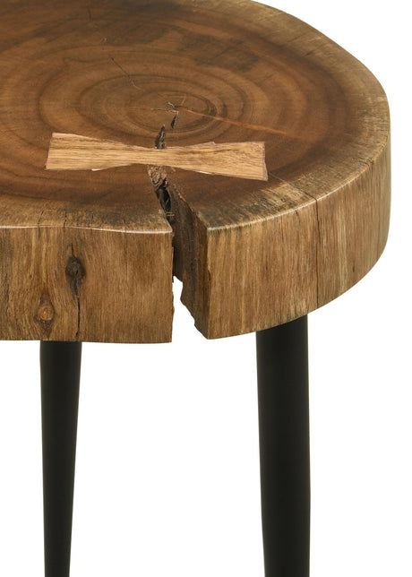 Keith Natural and Black Round Wood Top Side Table by Coaster at Eve Furniture