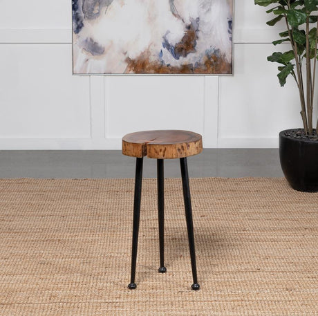 Keith Natural and Black Round Wood Top Side Table by Coaster at Eve Furniture