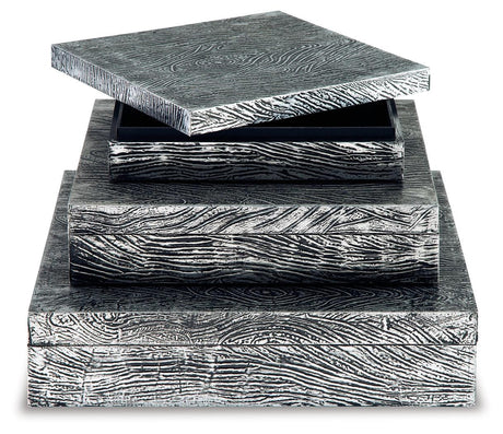 Keldy Antique Pewter Finish Box by Ashley at Eve Furniture