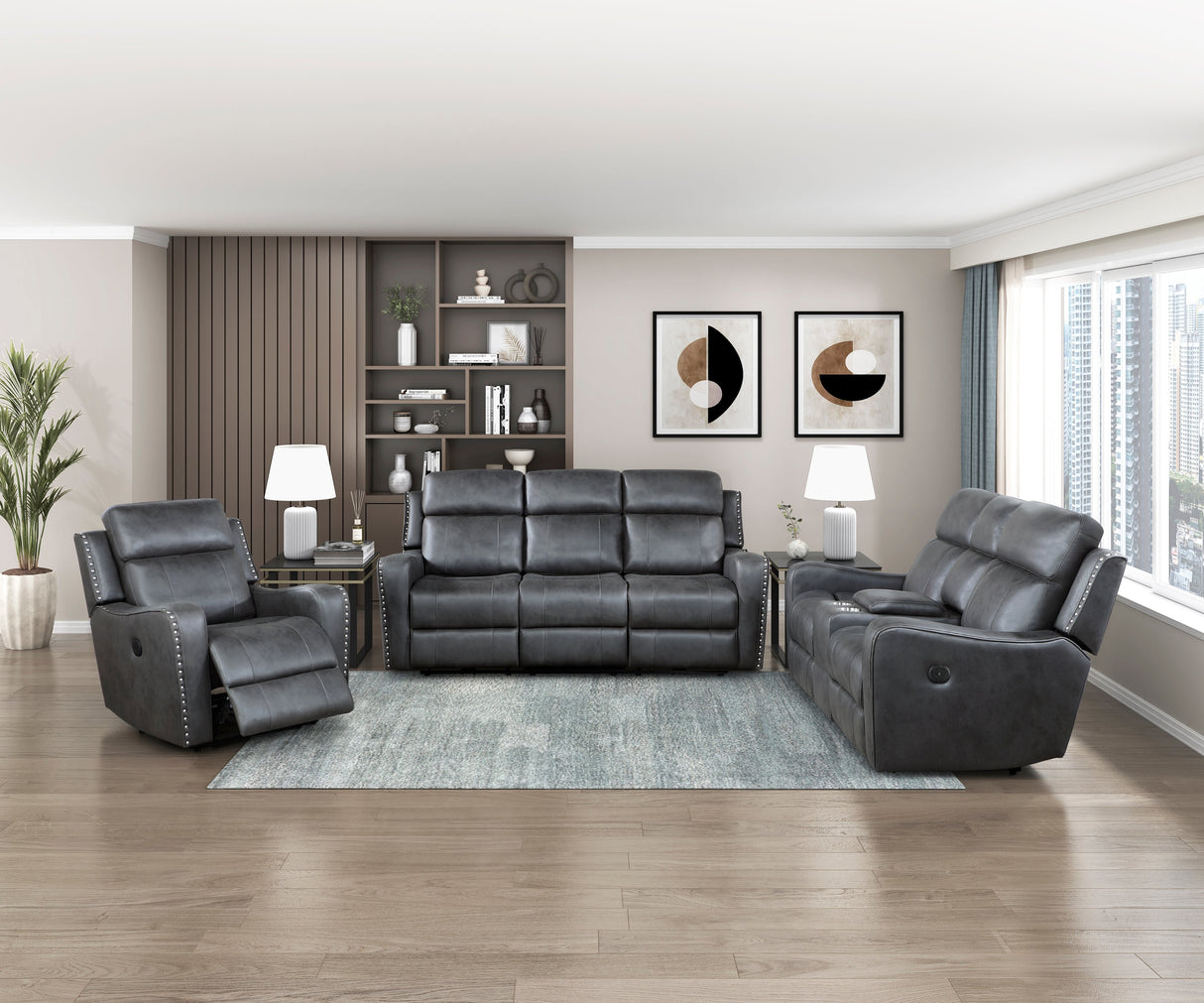 Kellen Smoky Gray Power Double Reclining Sofa by Homelegance at Eve Furniture