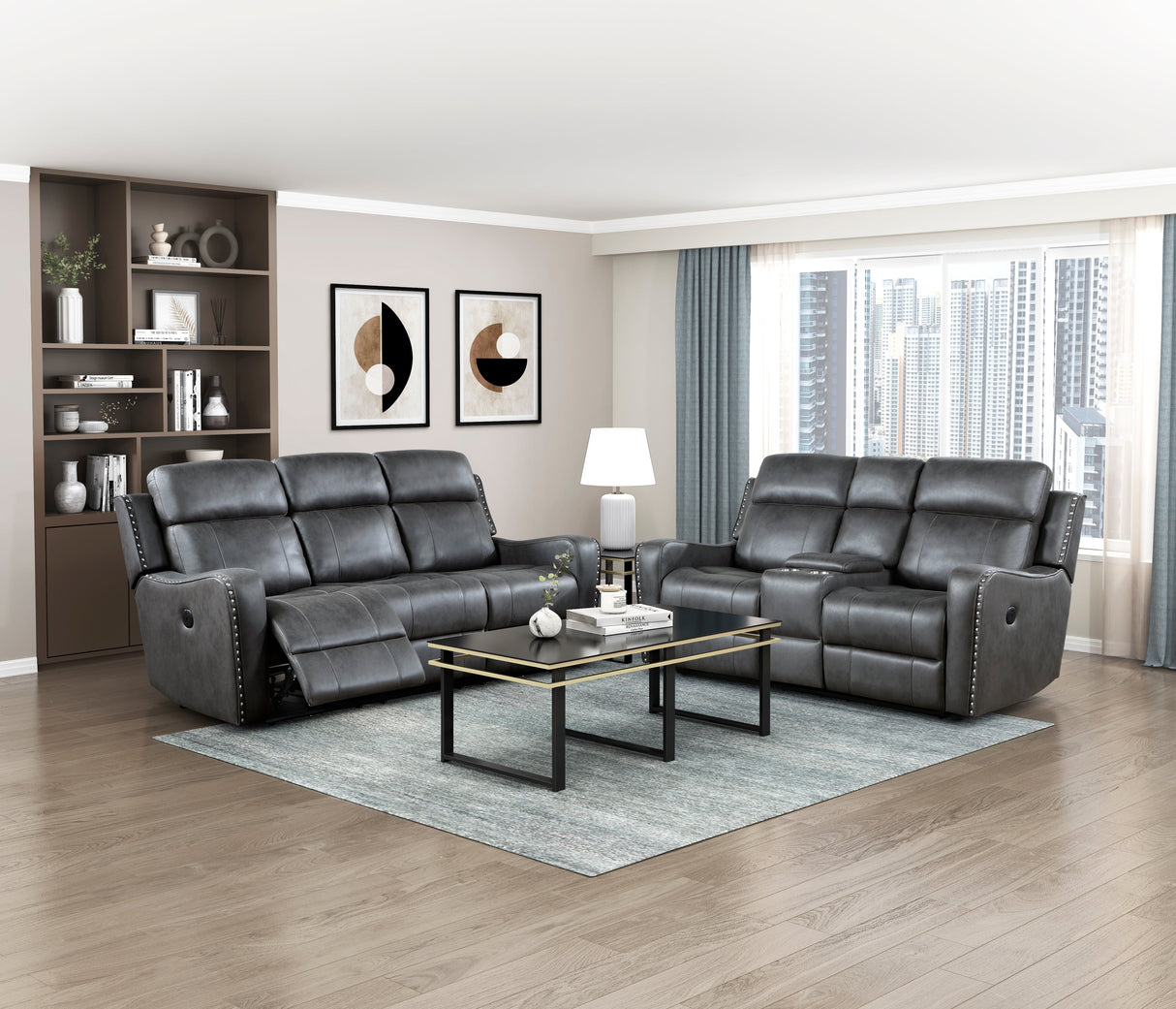Kellen Smoky Gray Power Double Reclining Sofa by Homelegance at Eve Furniture