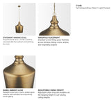 Keller Tall Antiqued Brass Metal 1-Light Pendant by Mercana at Eve Furniture