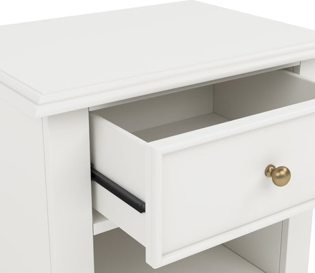 Kellie Milkstone 1-Drawer Nightstand by Modus Furniture at Eve Furniture