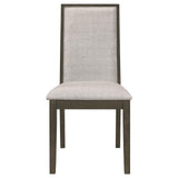Kelly Upholstered Solid Back Dining Side Chair Beige and Dark Grey (Set of 2) by Coaster at Eve Furniture